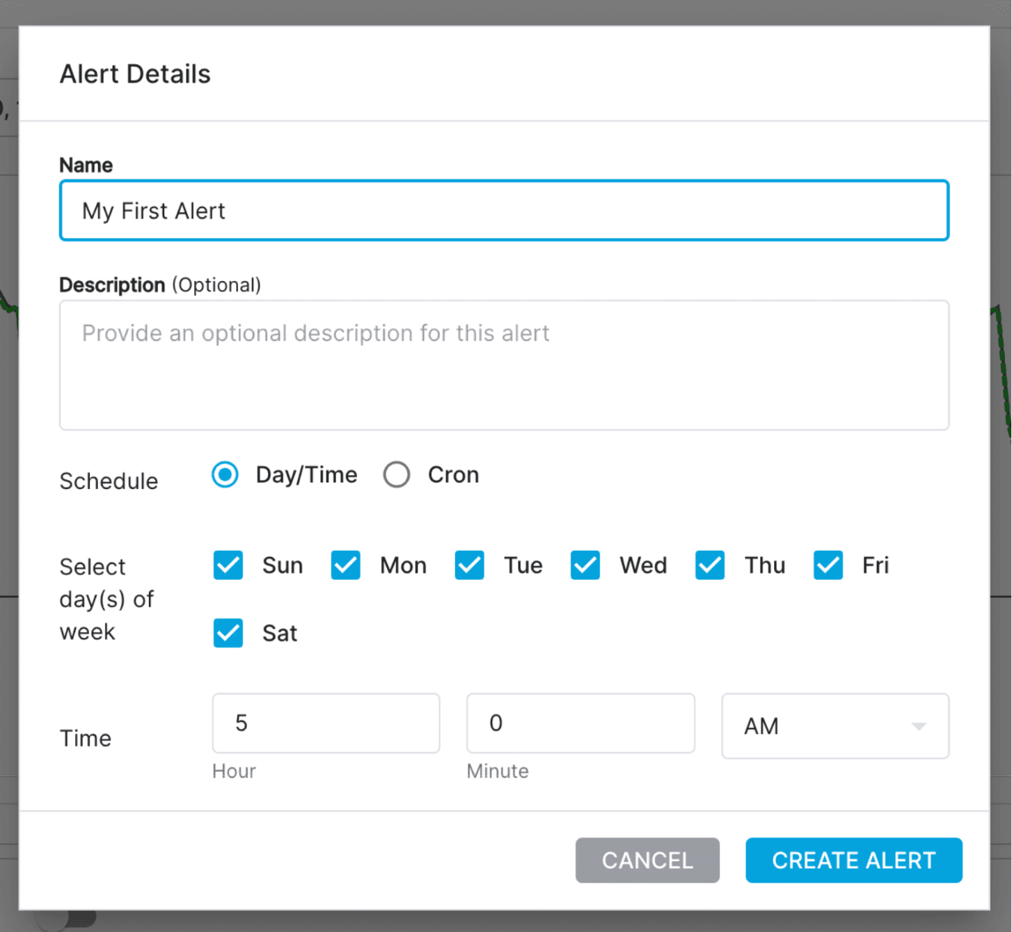 Confirmation modal for alert creation