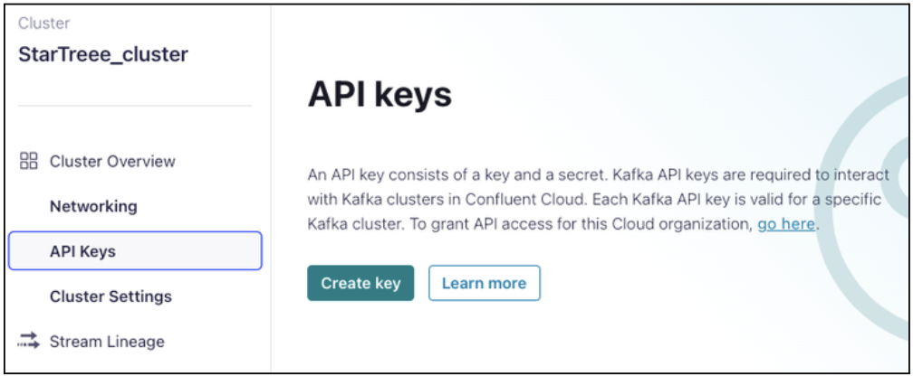 Confluent API Keys page